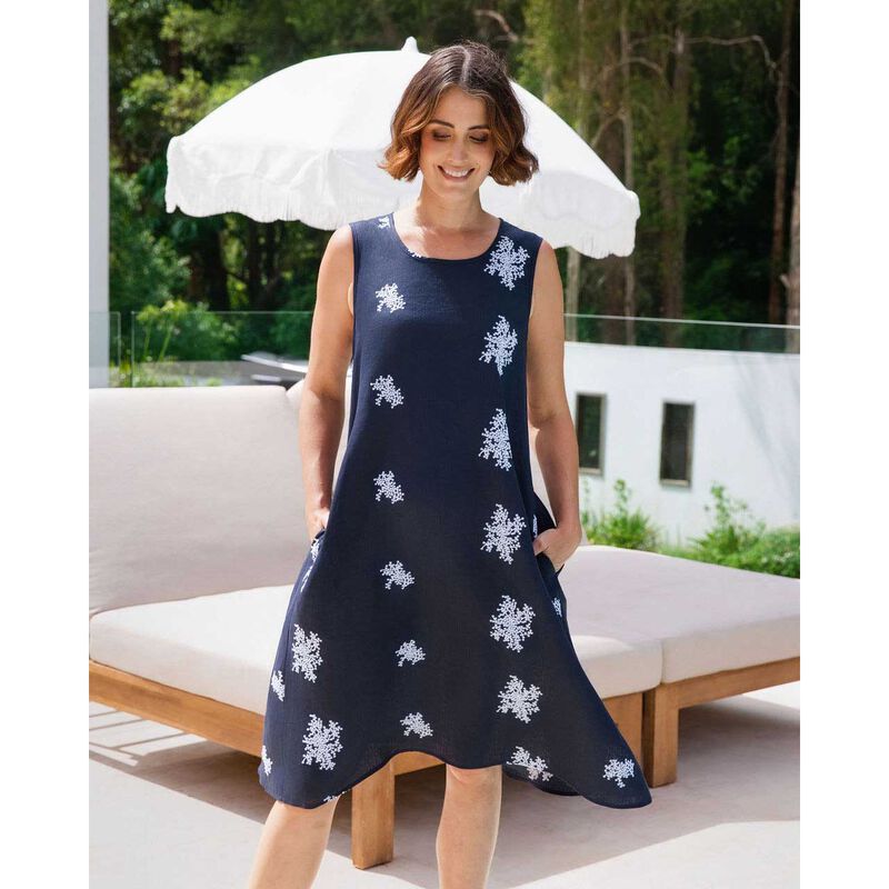 See Saw 100% Linen Sl Elastic Back Dress image number 1